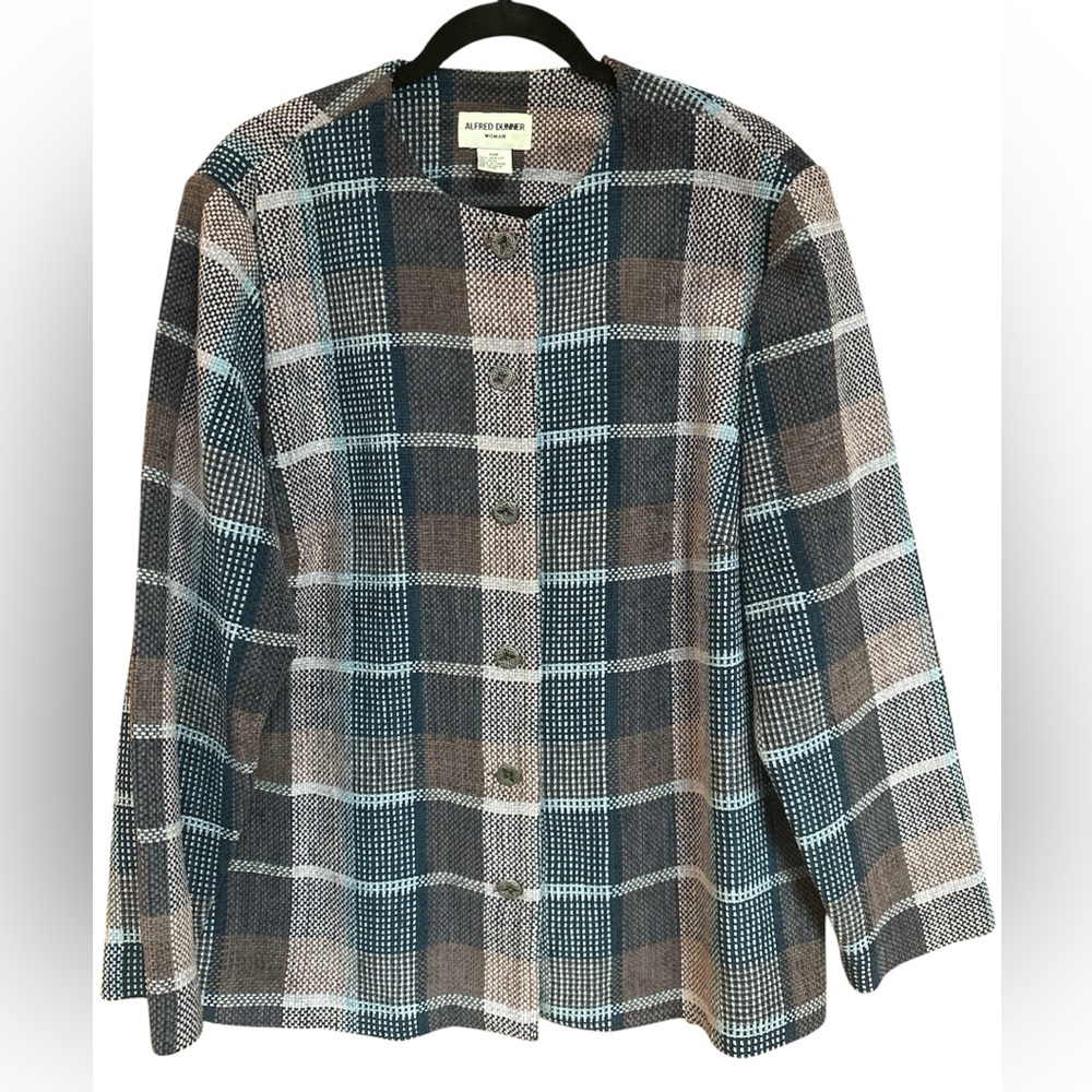 Alfred Dunner Brown, Pink, Blue Plaid Blazer Jacket Layering 18W